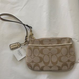 Coach Signature Cllction Khaki/Gold Sml Wristlet